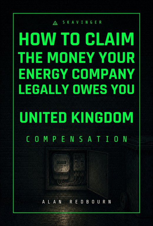 Cover of How to Claim the Money Your Energy Company Legally Owes You. An outdoor electricity meter cupboard on a brick wall at night, its door open, a torch on the dial.
