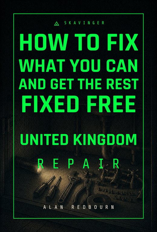 Cover of How to Fix What You Can and Get the Rest Fixed Free. Hand tools laid out under a sink at night, a dismantled tap with the screws set aside in order.